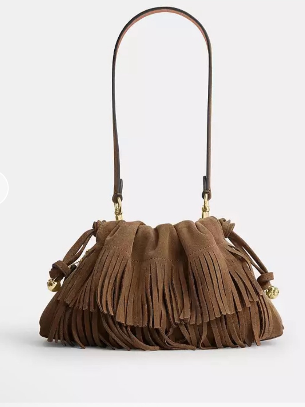 Authentic Faye Fringe Suede Shoulder Top Handle Crossbody Bag Cedar - Picture 3 of 12